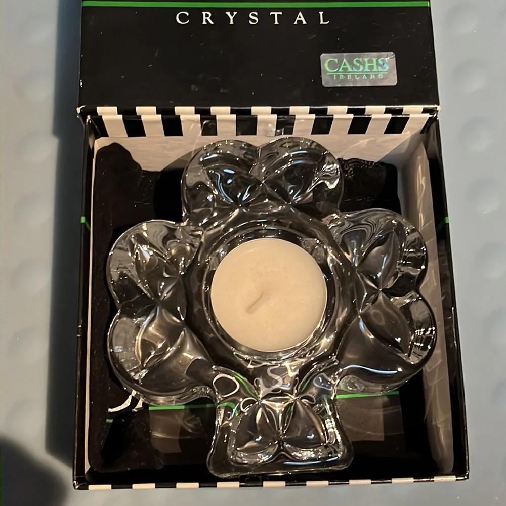 Cashs Crystal Lucky Shamrock ☘️ Votive Candle Holderwith Celtic Knot Decoration